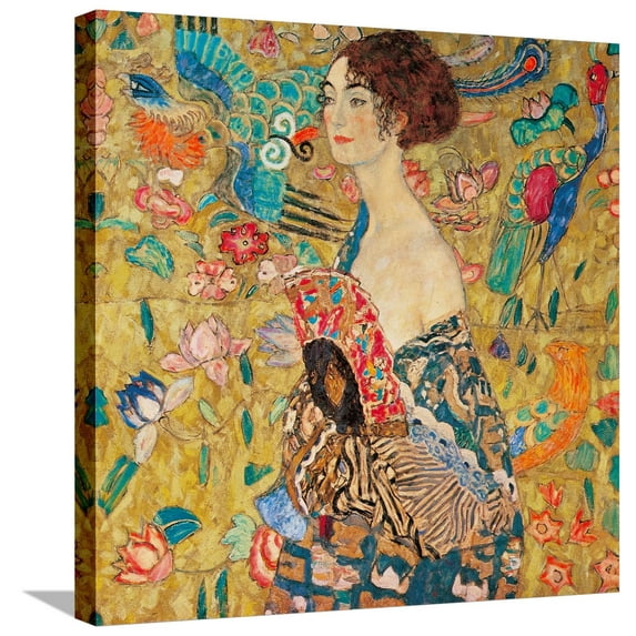 Art.com Donna con ventaglio Stretched Canvas Print Wall Art by Gustav Klimt, 24" x 24"