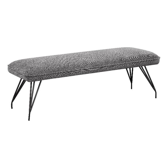 Donne Dining Bench Gray Fabric and Foam Cushion- Metal Legs- 58 Inch
