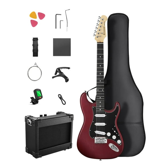Donner Electric Guitar with Amp Solid Body 39" Beginner Kits, Red