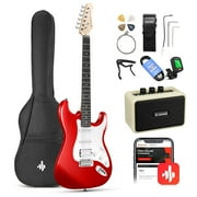 Donner 39" Electric Guitar Beginner Kit Solid Body Full Size Red HSS Pick Up for Starter, with Amplifier, Bag, Digital Tuner, Capo, Strap, String,Cable, Picks DST-102R