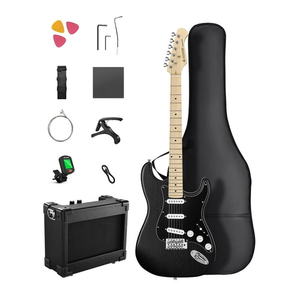 Donner Electric Guitar Kits for Beginner Right Hand S-S-S Pickups Strater Sets, Black
