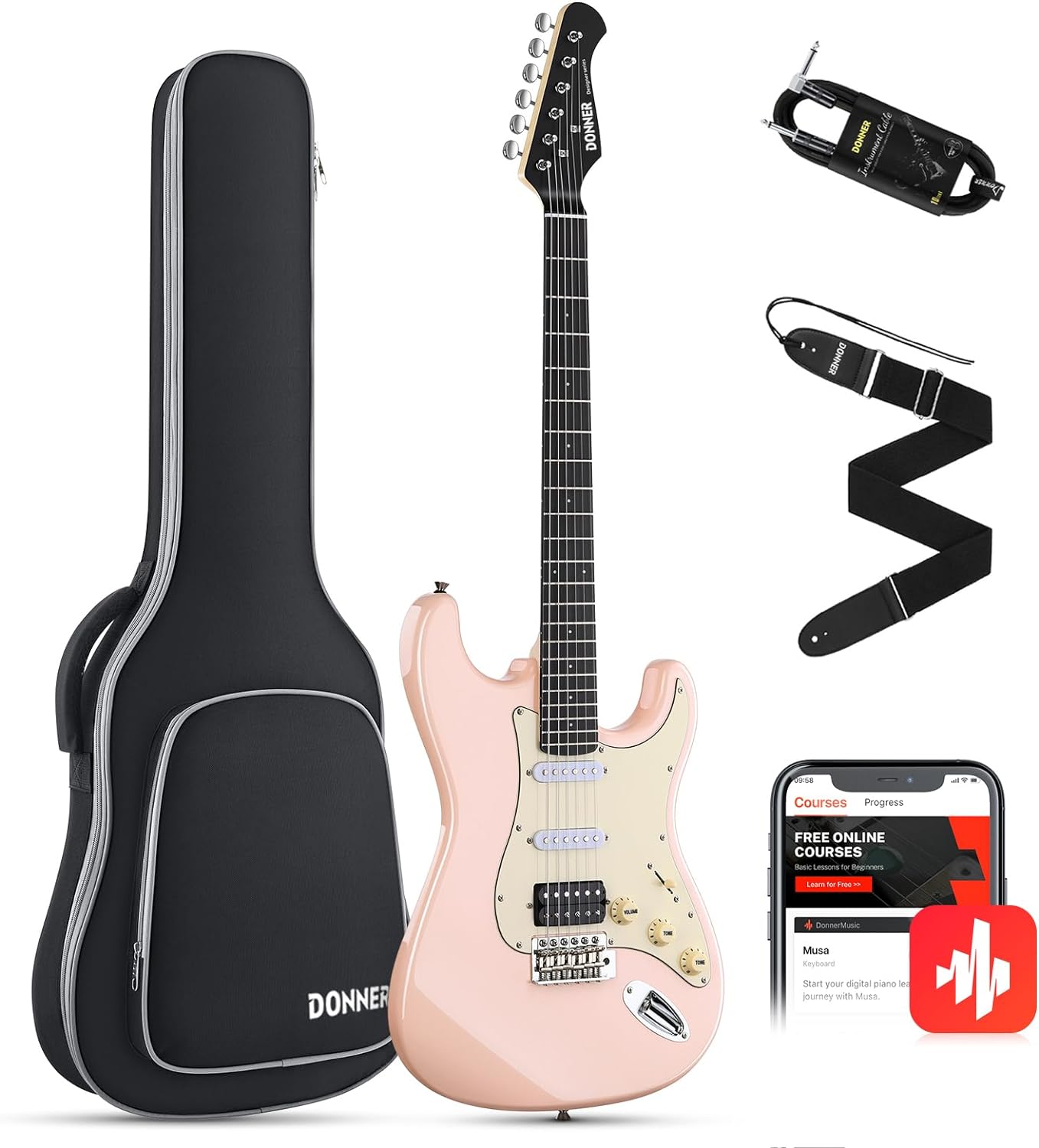Donner 39 Inch Electric Guitar, Designer Series DST-200 Stylish Solid Body Electric Guitar for Beginner Intermediate & Pro Players, Single Coil Split System, Bonus Bag, Cable, Strap - image 1 of 8