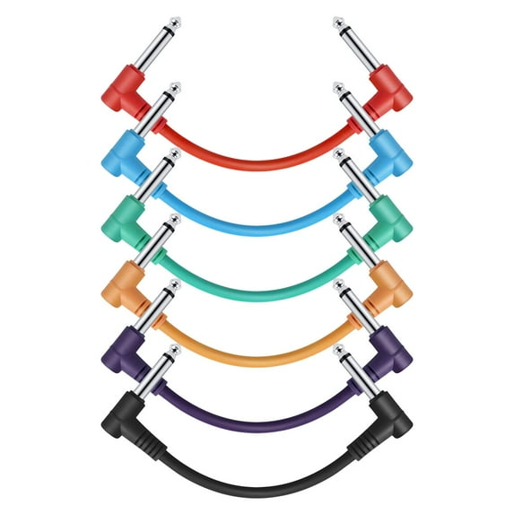 Donner 6 Inch Guitar Patch Colored Cable 6-Pack, TS 1/4" Right Angle to TS 1/4" Right Angle