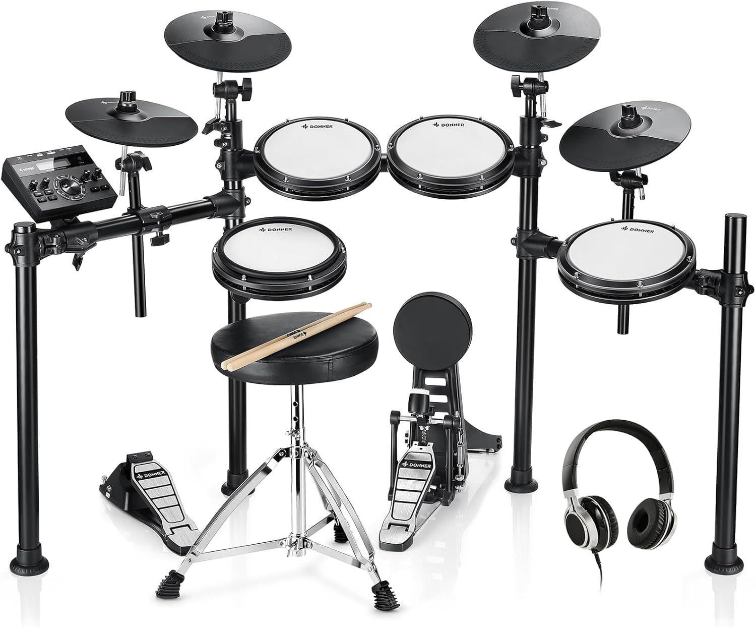 Donner Adults Electric Drum Set with 425 Sounds, with Dual Zone Quiet Mesh Pads for Professional Drummers