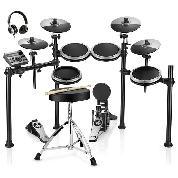 Donner Adults Electronic Drum Set with Quiet Mesh Drum Pads, 31 Kits, 450 Sounds, DED-200X, Gray