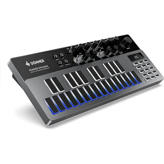 Donner B1 Controller, Analog Bass Synthesizer and Sequencer with 128 Patterns, Saturation & Delay Effects, LED Display and MIDI IN/OUT