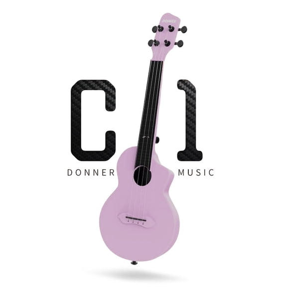 Donner Beginner 23" Carbon Fiber Concert Ukulele Kit with Bag, Purple
