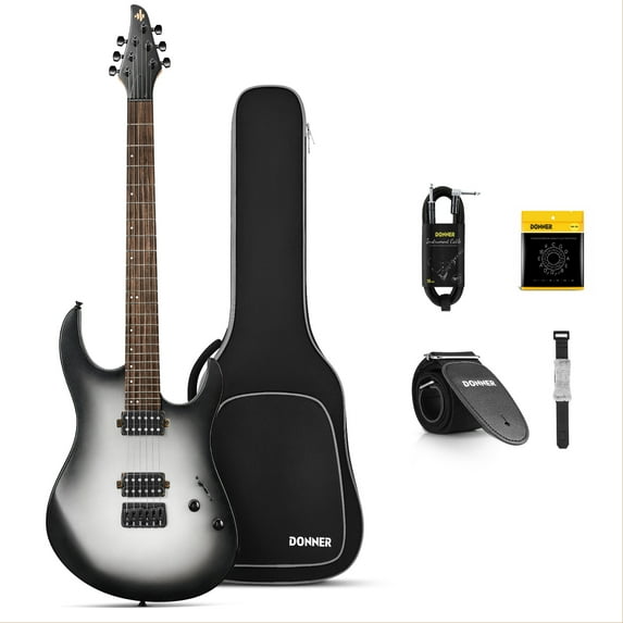 Donner Beginner Electric Guitar Kits, Solid Body 6 String 39" Adults Guitars for Gift DMT-100, Black