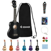 Donner Beginner Ukulele Kit Kid Adult Pro Ukulele Bundle 21, Gift for Christmas, Rainbow Series-Black Color DUS-10D