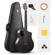 Donner Carbon X Wood Acoustic Guitar Beginner & Intermediate Learner Kits - Carbon Fiber Top, Wooden Bowl, 38 Durable Solid Guitar with Case, Strap, Steel-String, RISING-G1 Gloss, Black