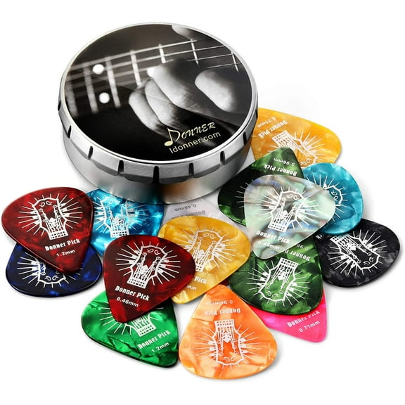 Donner Celluloid Guitar Picks 16 Pack with Case Includes Thin, Medium, Heavy & Extra Heavy Gauges