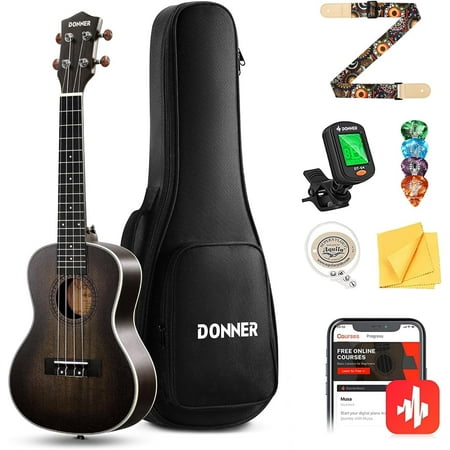 Donner Concert Ukulele Professional 23 Inch Mahogany Ukulele for Adult Beginner Kid Ukele Bundle with Online Lesson Gig Bag Aquila String Pick Tuner Strap Cloth