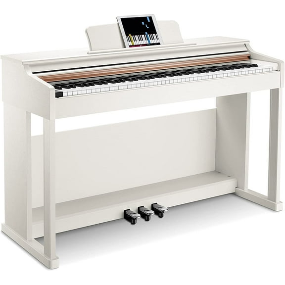 Donner DDP-100 88-Key Weighted Action Digital Piano for Beginner Bundle with Piano Keyboard Stand, Power Adapter, Triple Pedals, MP3 Function, USB-MIDI, 2 Headphone Jacks, White, Melodics Lessons