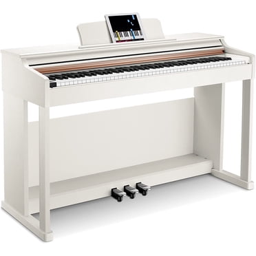 Donner DDP-100 88-Key Weighted Action Digital Piano for Beginner Bundle with Piano Keyboard Stand, Power Adapter, Triple Pedals, MP3 Function, USB-MIDI, 2 Headphone Jacks, White, Melodics Lessons