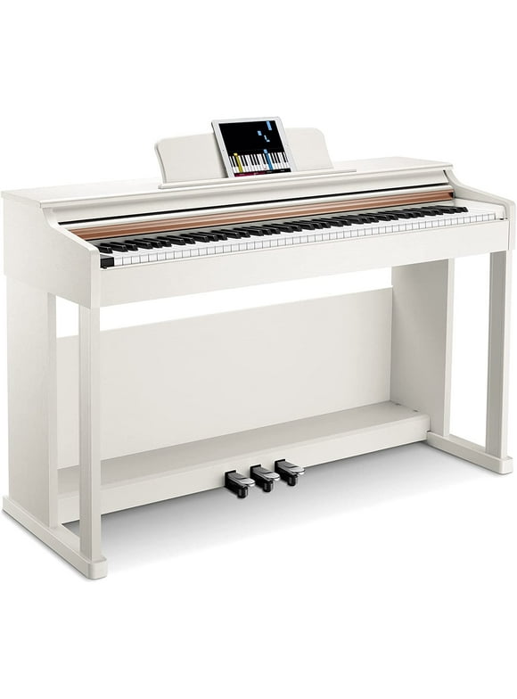 Donner DDP-100 88-Key Weighted Action Digital Piano, Beginner keyboard piano Bundle with Furniture Stand, Power Adapter, White