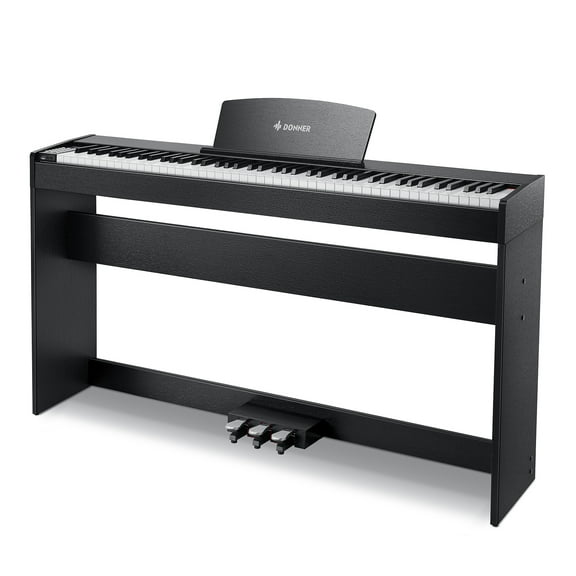 Donner DDP-50 LITE 88-Key Weighted Digital Piano for Beginners, Full Size Electric Piano with Music Stand, Power Adapter, Sustain Pedal, Built-in Lessons, 1000 Tones & Rhythms, Black