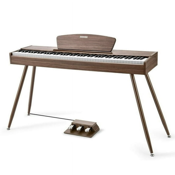 Donner DDP-80 Digital Piano 88 Key Weighted Keyboard for Beginners, with Sheet Music Stand, Triple Pedal, Power Adapter, Supports USB-MIDI, Walnut Wood Color