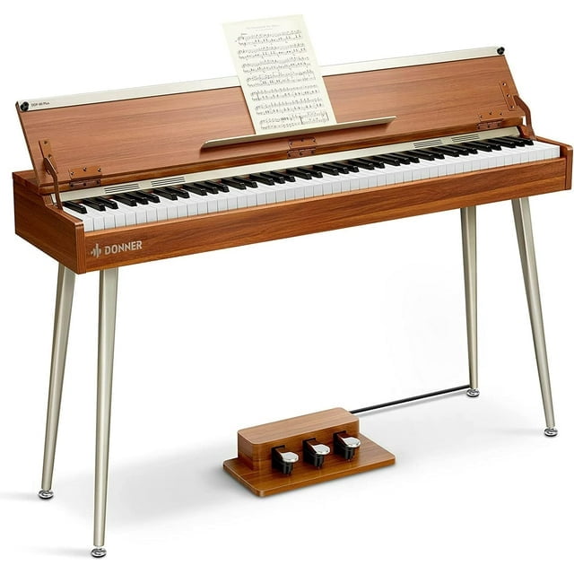 Donner DDP-80 PLUS Digital Piano 88 Key Weighted Keyboard, Supports USB-MIDI and Headphones, with Three Pedal, Power Adapter, Brown