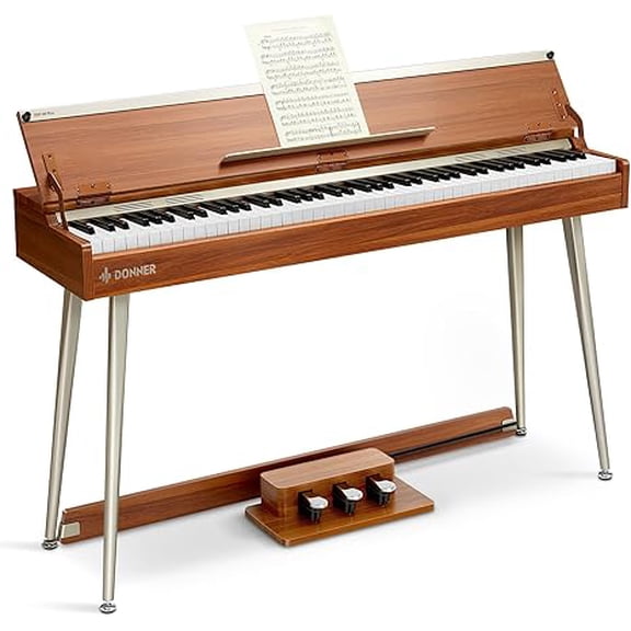 Donner DDP-80 PLUS Digital Piano 88 Key Weighted Keyboard, Supports USB-MIDI and Headphones, with Three Pedal, Power Adapter, Brown