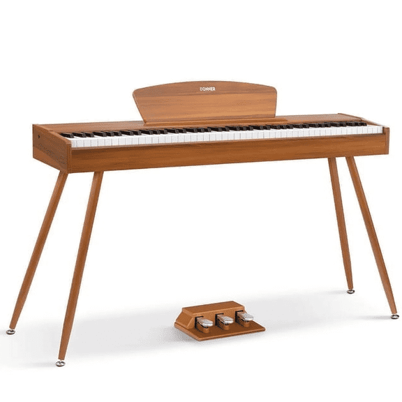 Donner DDP-80 Digital Piano 88 Key Weighted Keyboard, Full-size Electric Piano for Beginners, with Sheet Music Stand, Triple Pedal, Power Adapter, Supports USB-MIDI Connecting, Retro Wood Color