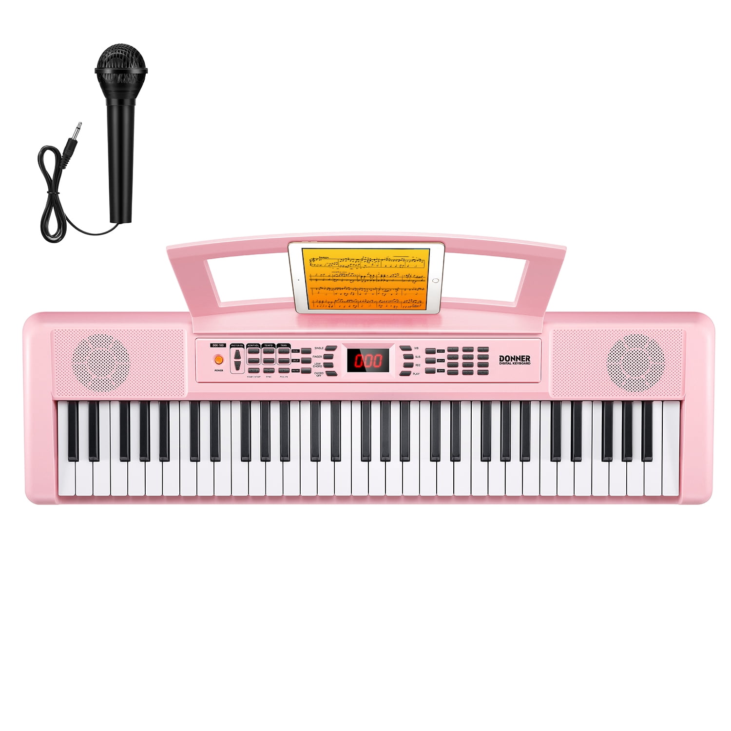 Donner DEK-100 61-Key Portable Digital Piano for Beginners, 128 Tones & Rhythms, Sustain Pedal, Auto Accompaniment, Lightweight & Compact, Pink