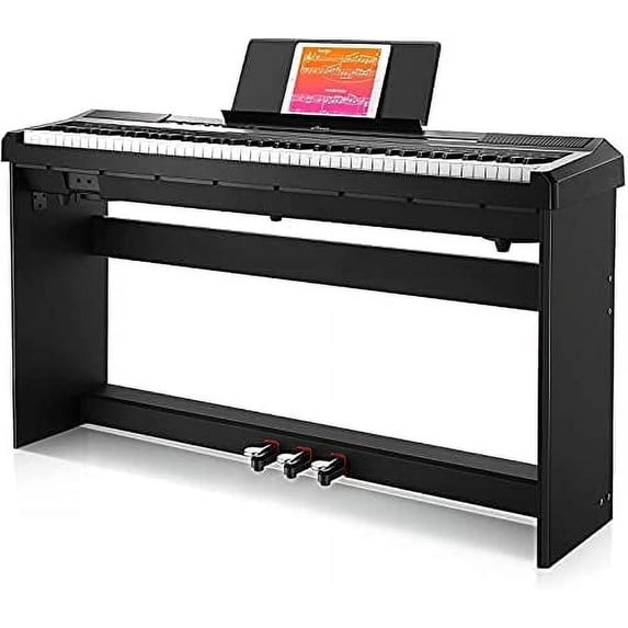 Donner DEP-10 Digital Piano 88 Key Weighted, Full-Size Electric Piano Portable Keyboard for Beginners, with Furniture Stand, Triple Pedals, Power Supply
