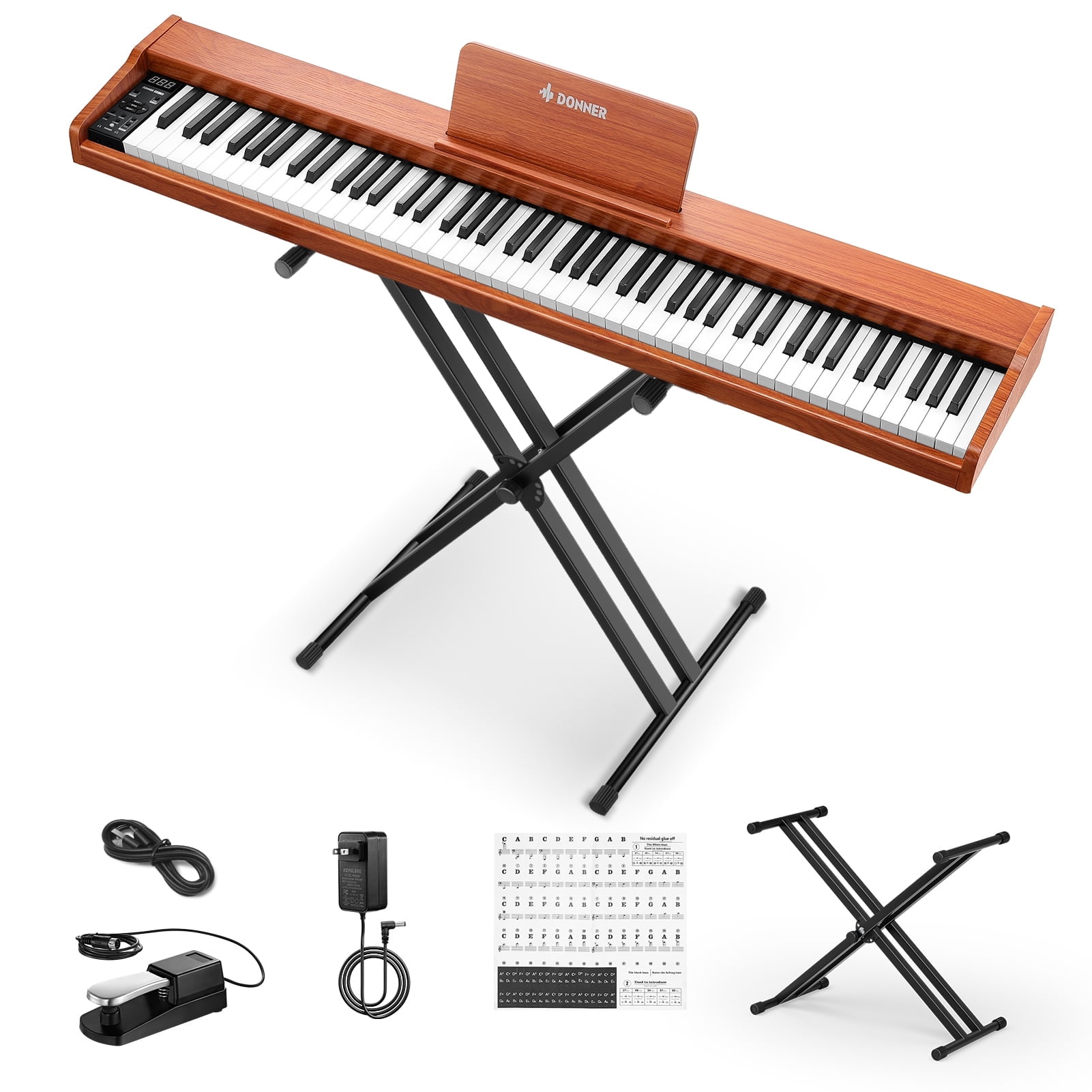 Donner DEP-1S Velocity-sensitive 88 Keyboard Digital Piano with stand, 128 tones, 100 Rhythms, 88 Demo, with Headphone, USB-MIDI, Sustain Pedal, Connect to Apps