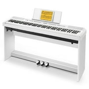 Donner DEP-20 Beginner Digital Piano 88 Key Full Size Weighted Keyboard, Portable Electric Piano with Furniture Stand, 3-Pedal Unit, White