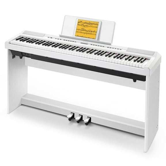 Donner DEP-20 Beginner Digital Piano 88 Key Full Size Weighted Keyboard, Portable Electric Piano with Furniture Stand, 3-Pedal Unit, White