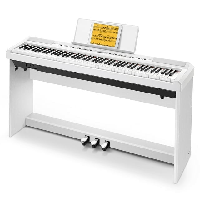Donner DEP-20 Beginner Digital Piano 88 Key Full Size Weighted Keyboard, Portable Electric Piano with Furniture Stand, 3-Pedal Unit, White