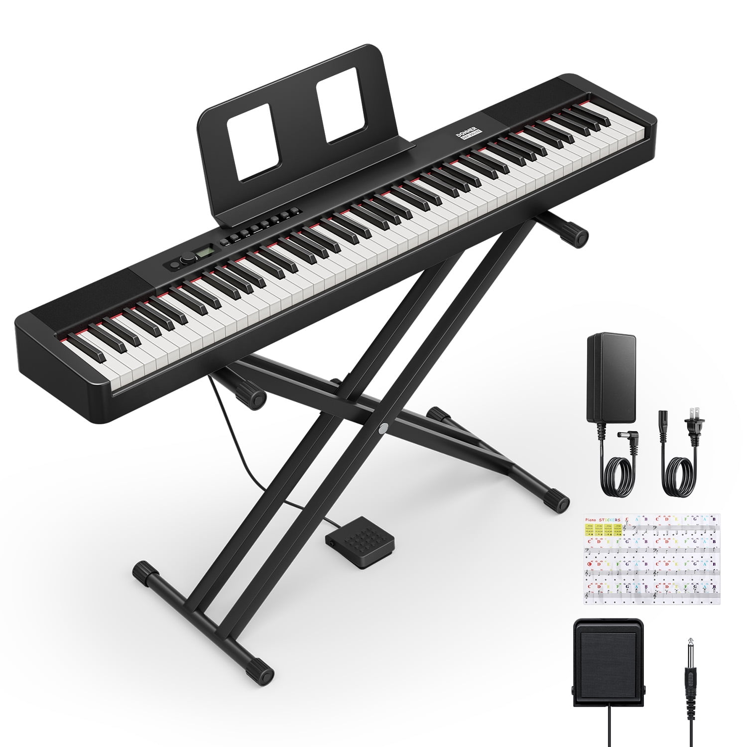 Donner DEP-20 Lite Beginner Digital Piano 88 Key Weighted Full Size Keyboard, Portable Electric Piano Set with Stand, Sustain Pedal, Keyboard Stickers for Beginners Adults