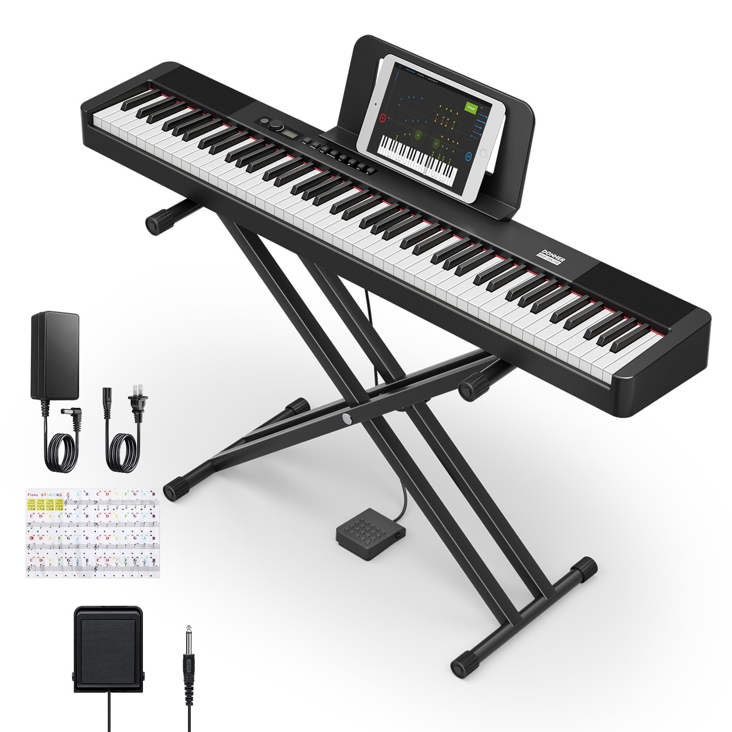 Donner DEP-20 Lite Beginner Digital Piano 88 Key Weighted Full Size Keyboard, Portable Electric Piano Set with Stand, Sustain Pedal, Keyboard Stickers for Beginners Adults