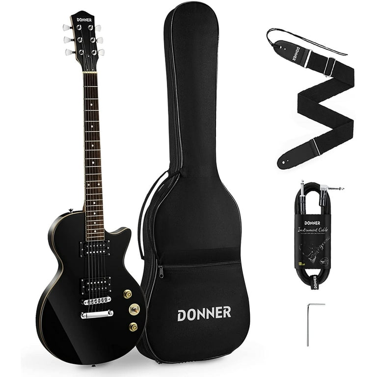 Donner DLP-124B Solid Body Full-Size 39 Inch LP Electric Guitar Kit Black,  with Bag, Strap, Cable, for Beginner