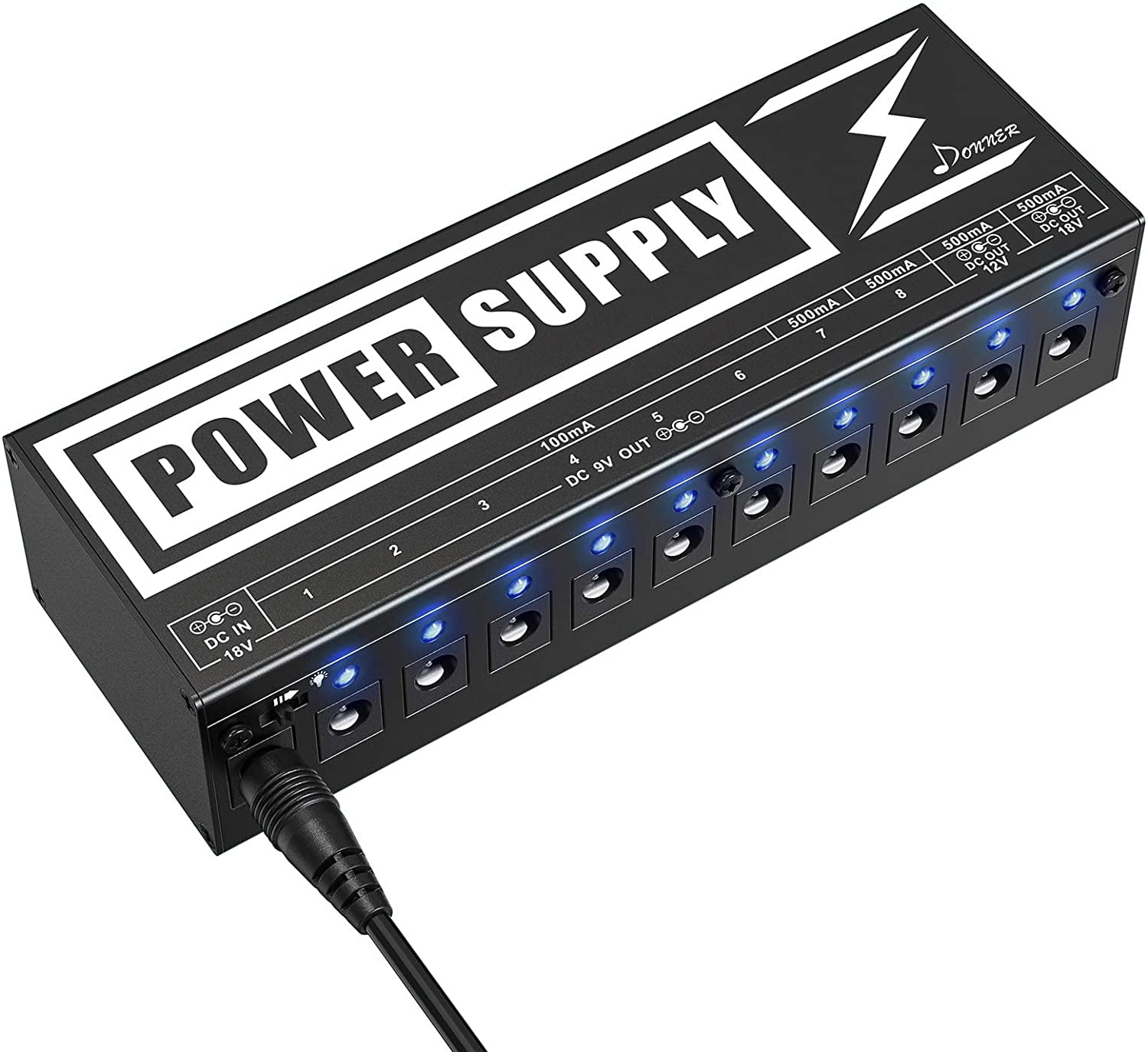 Donner DP-2 Guitar Pedal Power Supply High Current 10 Isolated DC Output for 9V/12V/18V Effect Pedals
