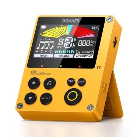 Donner Digital Metronome Tuner 3-in-1 For Guitar, Violin, Ukulele, Piano, Flute & All Instruments, Yellow