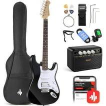 Donner DST-100B 39" Electric Guitar Beginner Kit Solid Body Full Size HSS for Starter, with Amplifier, Bag, Digital Tuner, Capo, Strap, String, Cable, Picks, Black