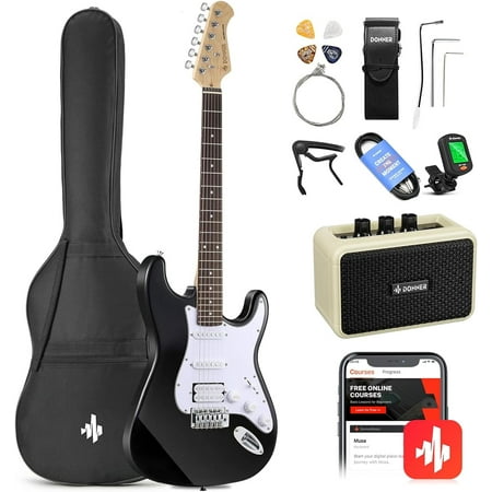 Donner DST-100B 39" Electric Guitar Beginner Kit Solid Body Full Size HSS for Starter, with Amplifier, Bag, Digital Tuner, Capo, Strap, String, Cable, Picks, Black