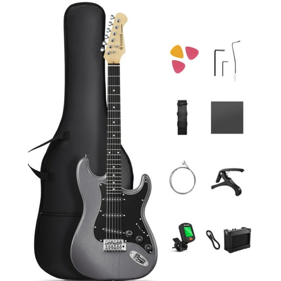 Donner Beginner Electric Guitar Kits With Amplifier Solid Wood S-S-S Pickups Black
