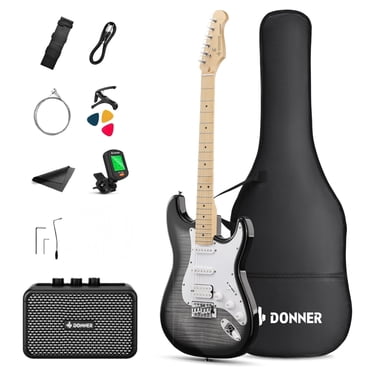Donner DST-95 Electric Guitar Kit with Amp, Full Size HSS Pick up for Starter Set, Bag, Capo, Strap, String, Tuner, Cable, Picks, Black