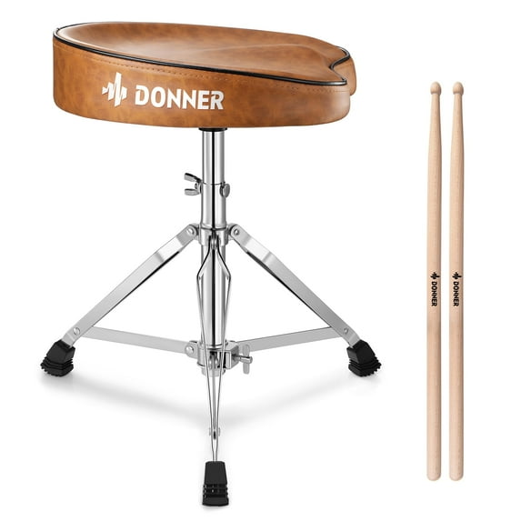 Donner Drum Throne Set, Padded Seat Height Adjustable Drum Stools, 5A Drumsticks Included