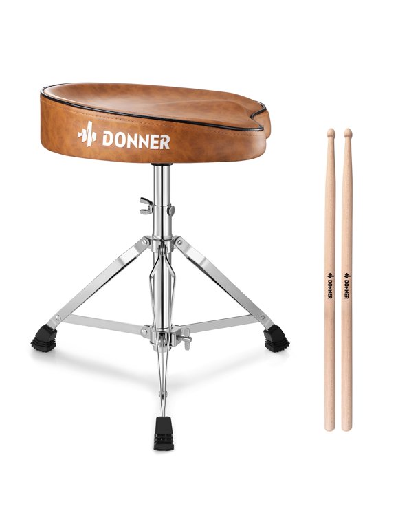 Drum Throne Set, Padded Seat Height Adjustable Drum Stools, 5A Drumsticks Included