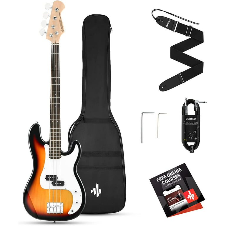 Donner Electric Bass Guitar 4 Strings Full Size P Bass Beginner Kit  Sunburst for Starter with Gig Bag, Guitar Strap, and Guitar Cable, DPB-510S