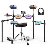 Donner Electric Drum Set with LED Light, 150 Sounds, 15 Drum Kits, Type-C Charging, with Throne, Headphones, Gray, DED-70R