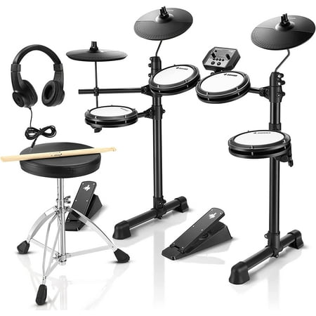Donner Electric Drum Set for Beginner with 180+ Sounds, Quiet Mesh Kid Child Students Electronic Drum Kit with Heavy Duty Pedals, On-Ear Headphones, DED-80