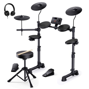 Donner   Electric Drum Set for Kids, with 150 Sounds, 15  Drum kits,  10 demo songs, 4 Quiet Silicone Pads, 9" Cymbals, Throne, Headphones, Sticks, Black