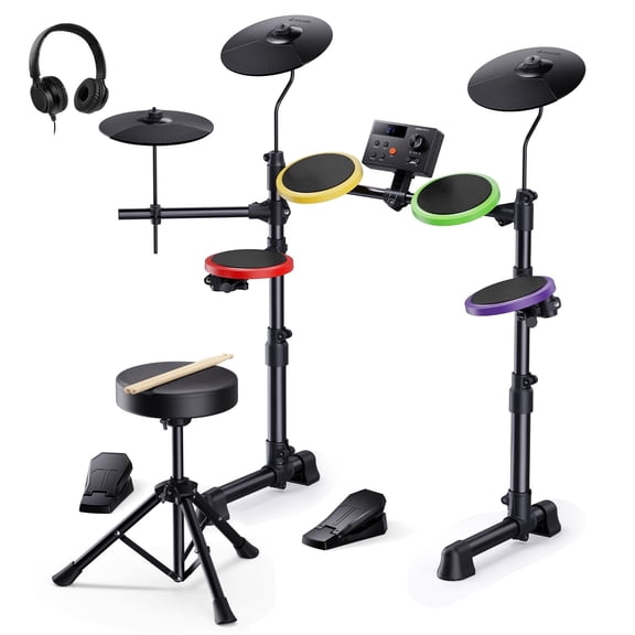 Donner Electric Drum Set for Beginner, Electronic Drum Set with Type-C Charging, USB MIDI, 4 Quiet Pads, 9" Cymbals, 150 Sounds and 15 Kits, Throne, Headphones, Sticks, Melodics Lessons, Colorful