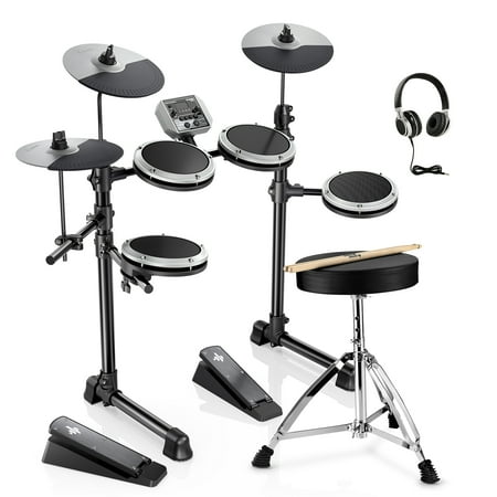 Donner Electric Drum Set for Beginner DED-80 Gray Kid 7-Piece Quiet Mesh Electronic Drum Set With 180+ Sounds