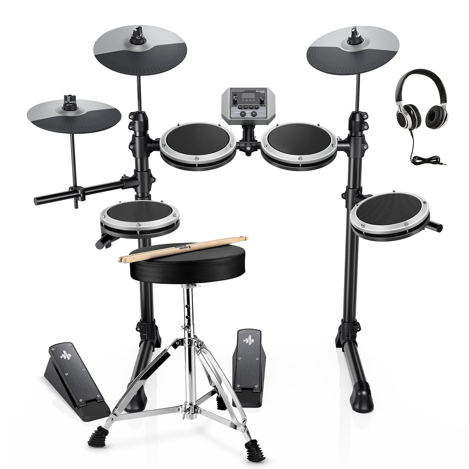 Donner Electric Drum Set with 180+ Sounds, Mesh Pad Drums Kit for Adults Beginners,DED-80, Gray