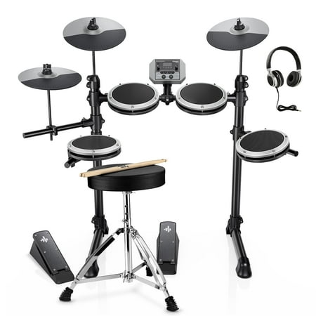 Donner Electric Drum Set with 180+ Sounds, Mesh Pad Drums Kit for Adults Beginners,DED-80, Gray