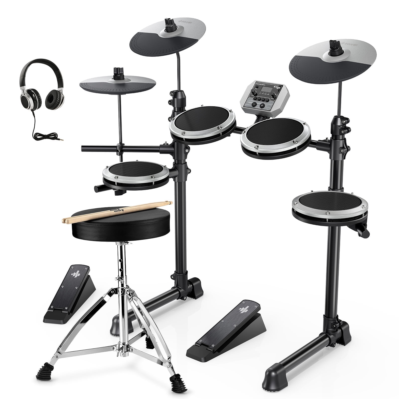 Donner Electric Drum Set with 180+ Sounds, Mesh Pad Drums Kit for Adults Beginners,DED-80, Gray